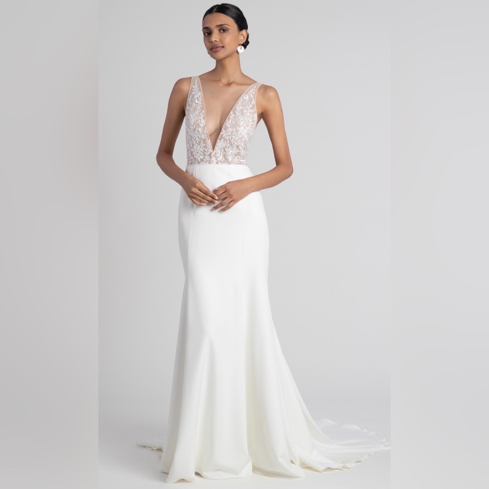 Anthropologie/Jenny Yoo Ivory Lace Bodice V-Neck Wedding Gown